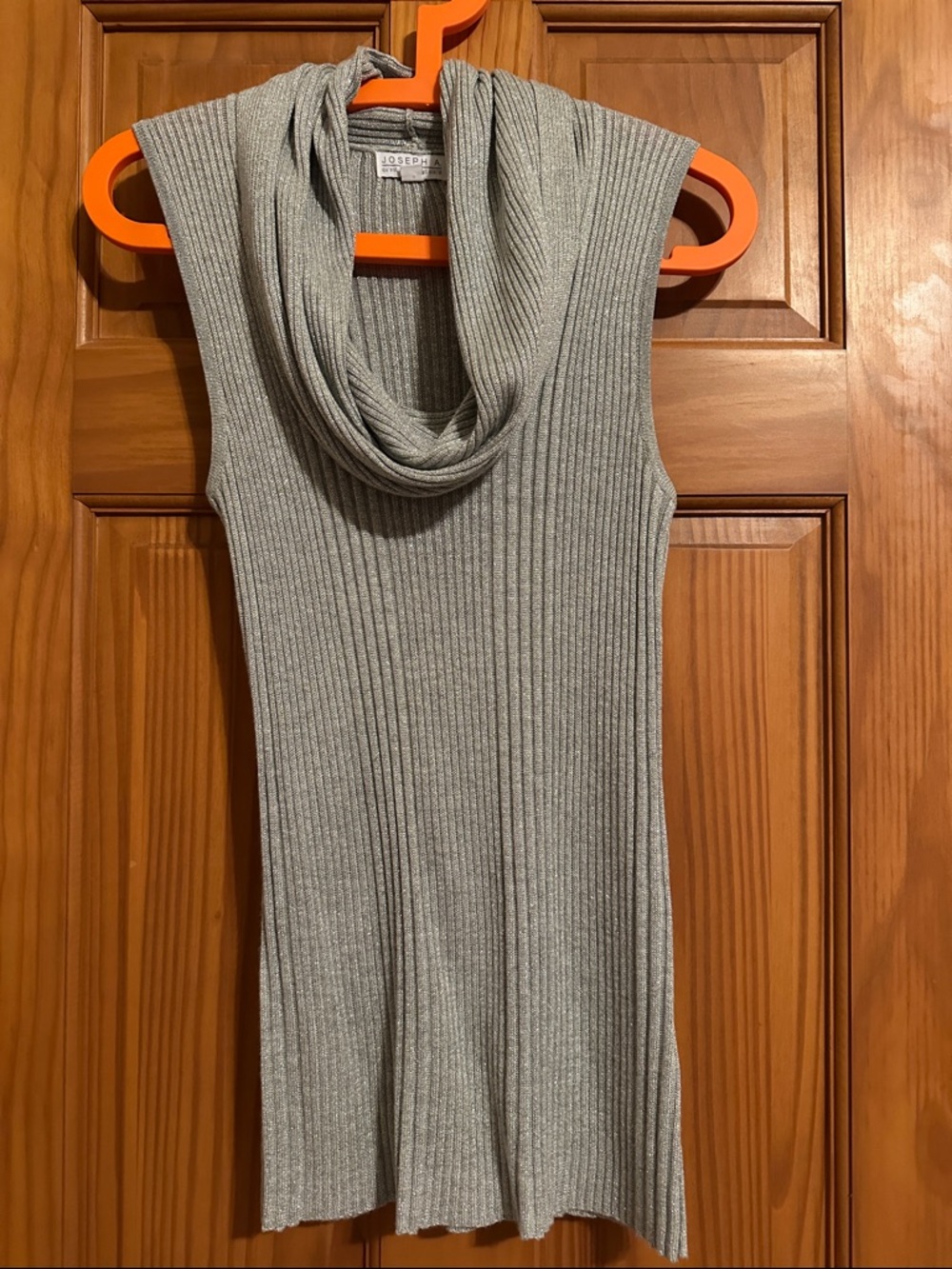 Sparkly Joseph A.  Ribbed Sleeveless Cowl Neck Sweater - Light Gray like new